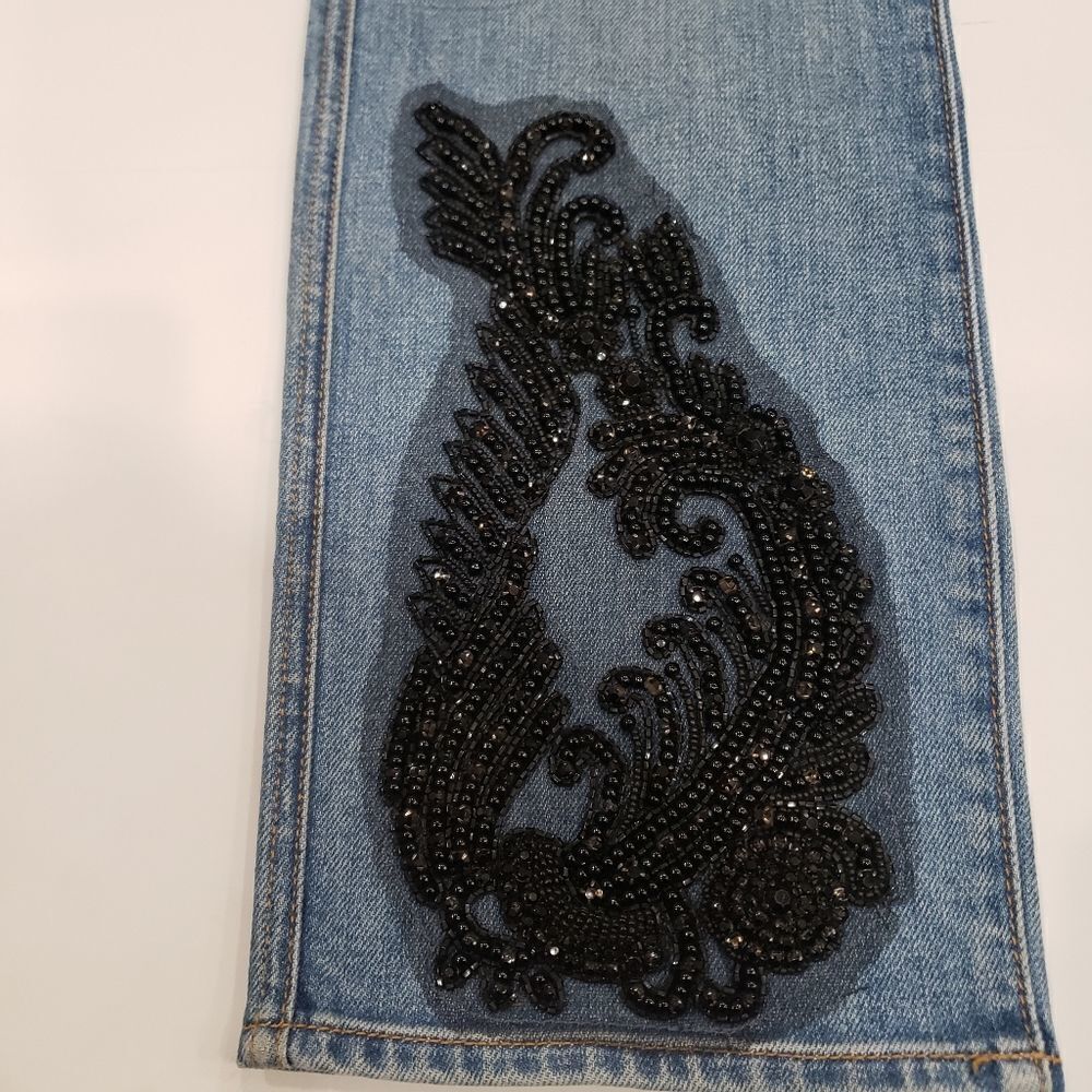 7FAM Edie Black Rhinestone Satellite Sky Jeans - Picture 7 of 17